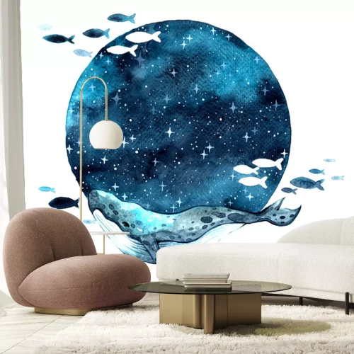 Sticker Aquarel walvis op een volle maan achtergrond