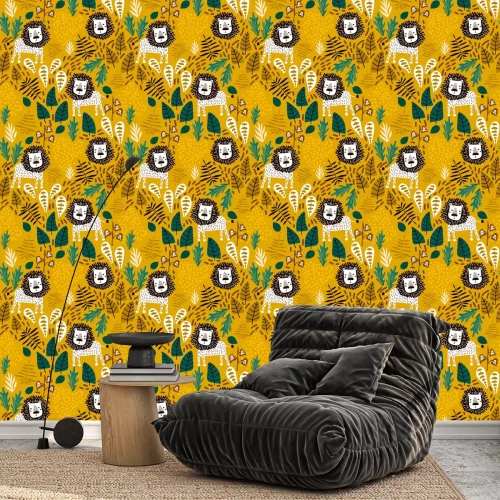 Behang Safaridieren tussen tropische bladeren