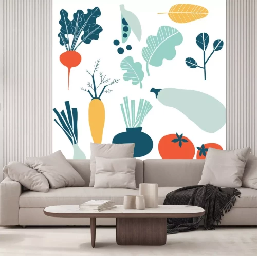 Sticker Set with hand drawn colorful doodle vegetables