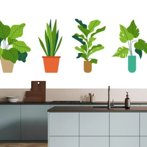 Sticker Decorative green houseplants in pots and planters, natural home decor and urban jungle