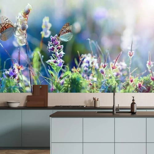 Fotobehang Weidebloemen en vlinders