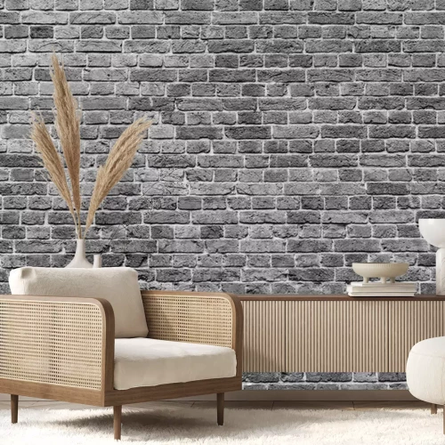 Fotobehang Monochromatische bakstenen muur