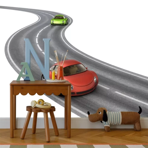 Sticker Auto's racen over een bochtige weg