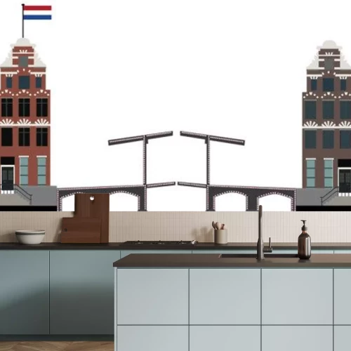 Sticker amsterdam skyline met Nederlandse vlag