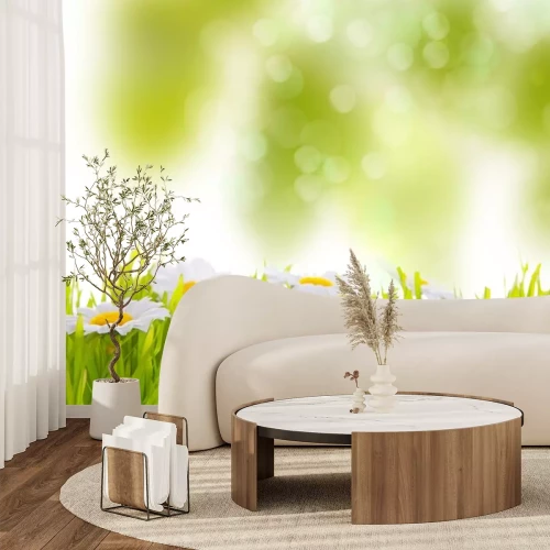 Sticker Lentebloemen op een onscherpe achtergrond