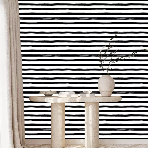 Behang Vector seamles striped pattern. Hand drawn grunge black and white stripes.