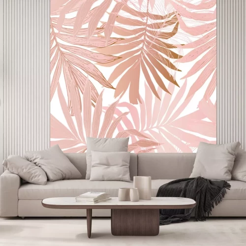 Sticker Roze palmboom bladeren op witte achtergrond