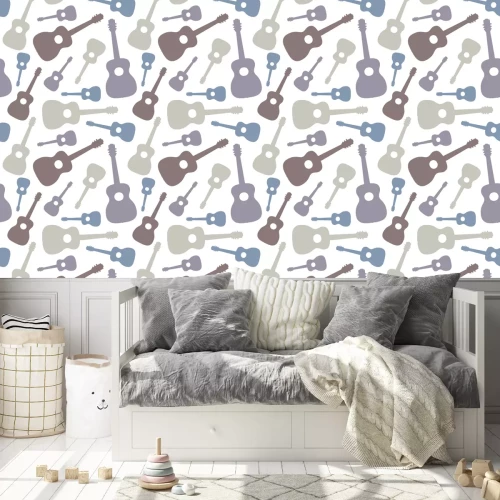 Behang Seamless pattern of guitars on white
