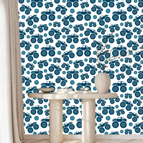 Behang Seamless pattern. Monster Truck Vector drawing. Isolated object on a white background. Texture.