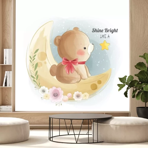 Sticker Cute Baby Bear On the Moon