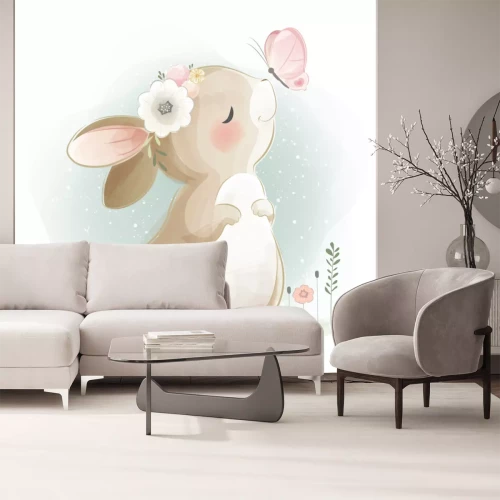 Sticker Aquarel konijn met een vlinder