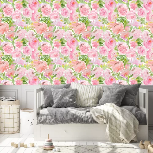 Behang Roze pioenrozen beschilderd met aquarellen romantische afbeelding