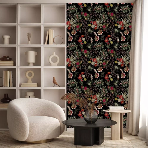 Behang Tropisch struikgewas met bloemen