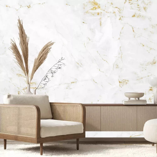 Fotobehang Wit marmer met gouden lijnen