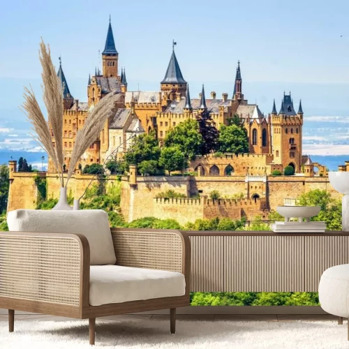 Fotobehang Gotisch kasteel op een heuvel