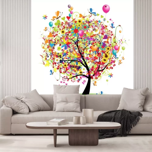 Sticker Happy vakantie, grappig boom met ballonnen