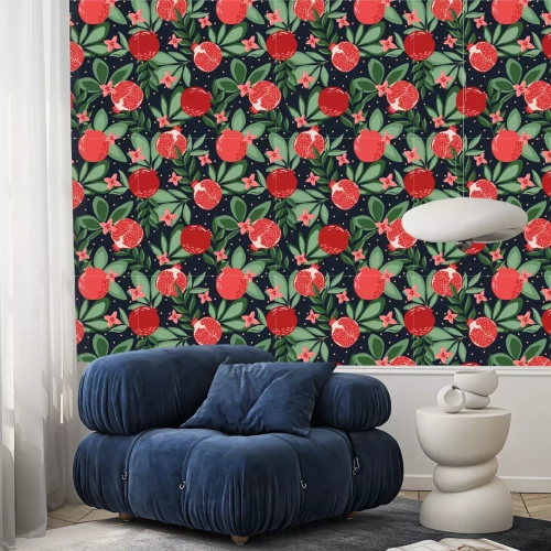 Behang Granaatappelvruchten tussen de bladeren