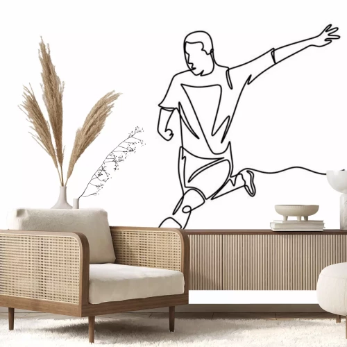 Sticker Vector of football player continuous one line drawing minimalism design.