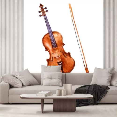 Sticker Violine. Music instrument watercolor illustration on white background