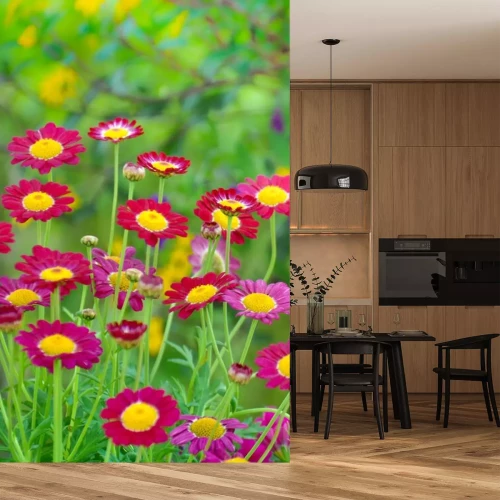 Sticker 3D bloemen met rode bloemblaadjes