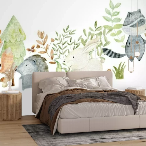 Fotobehang Sprookjesbosdieren en -planten op een witte achtergrond