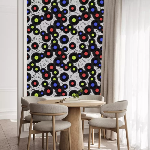 Behang Seamless pattern with vinyl records and notes.
