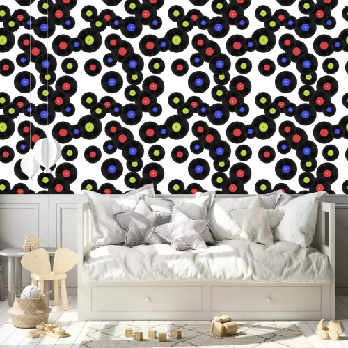 Behang Seamless pattern with vinyl records. Vector graphics.