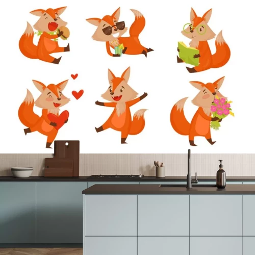 Sticker Funny Cute chanterelle Animal Cartoon Character Vector Isolated Set