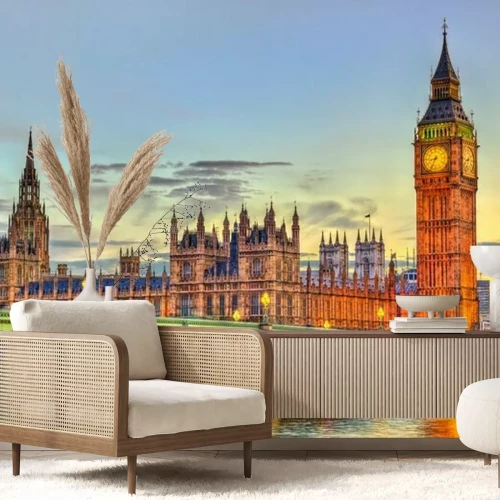 Fotobehang Zonsondergang boven het Palace of Westminster en de Big Ben