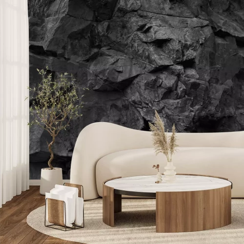 Fotobehang Zwarte steen textuur met 3D-effect