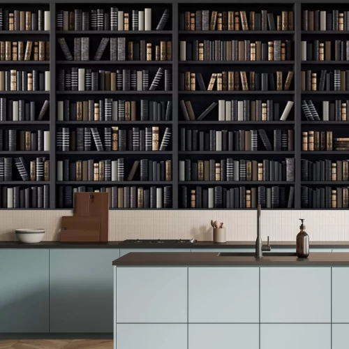 Fotobehang 3D-bibliotheekboekenplanken met oude boeken