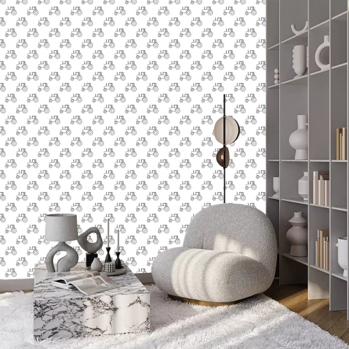 Behang Vector seamless pattern with linear tractors. Seamless pattern.