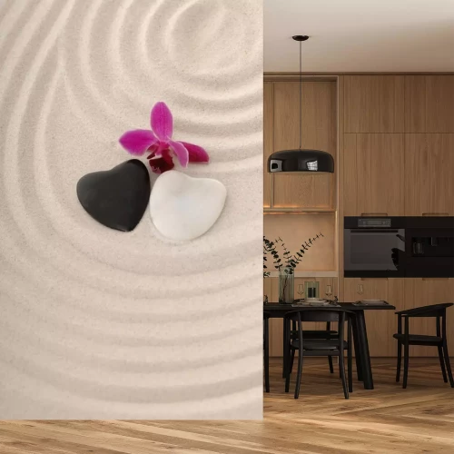 Sticker Zen zand met hart en orchidee