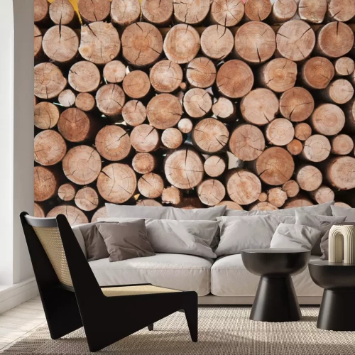 Fotobehang Gestapelde houtblokken
