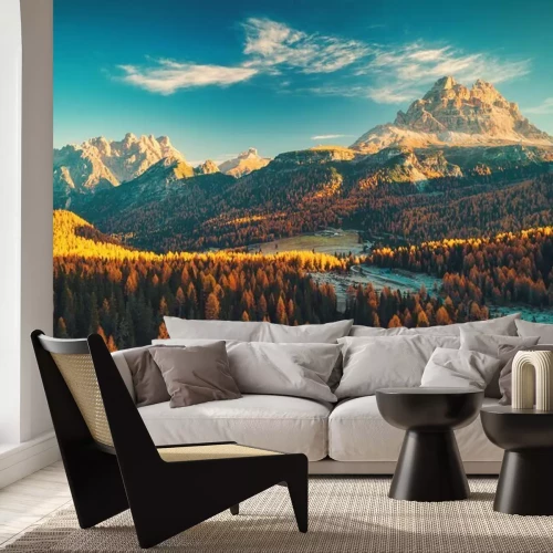 Fotobehang Uitzicht op het meer van Antorno in de Dolomieten