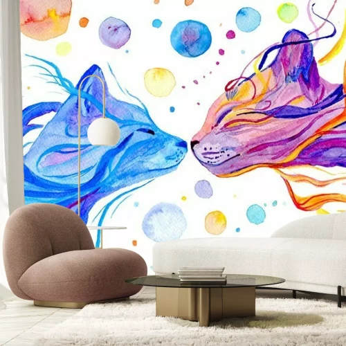 Fotobehang Watercolor multi colored cats isolated on white background. Hand painted illustration.  