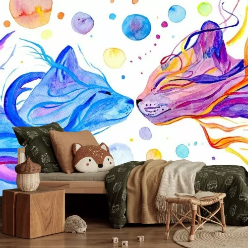 Fotobehang Watercolor multi colored cats isolated on white background. Hand painted illustration.  