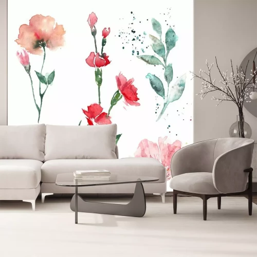 Sticker Light watercolor illustrations of flowers and leaves in pastel colors.