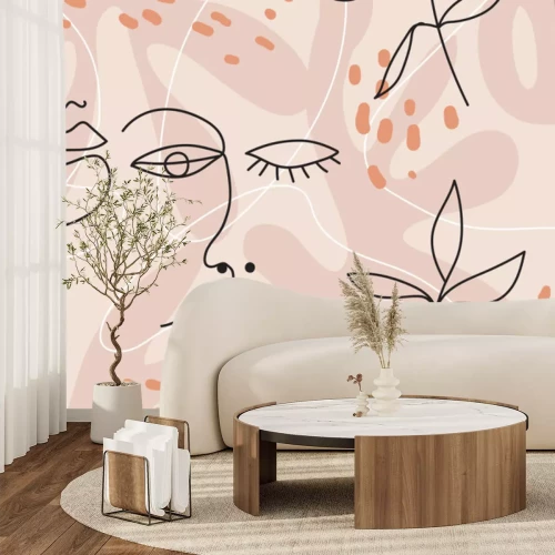 Sticker Lijn-art concept met gezichten en planten