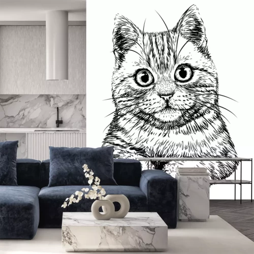 Sticker Sympathieke kat zwart-wit handtekening