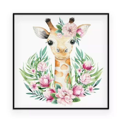 Poster Giraffe in een bloemstuk
