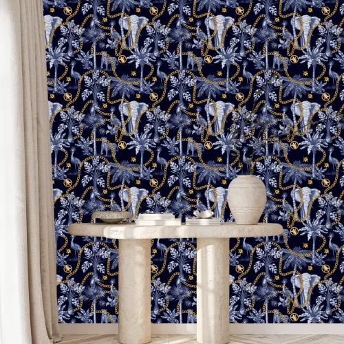 Behang Vergulde kettingen en olifanten uit de tropen