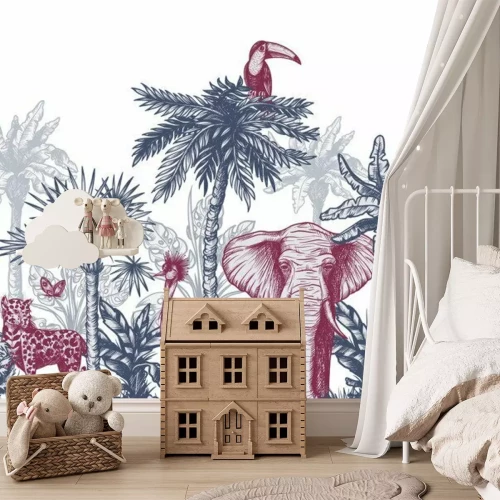 Fotobehang Wilde dieren tussen de palm- en bananenbomen