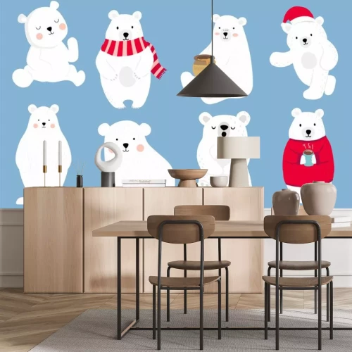 Sticker Simple white bear character wear red sweater.Use for Christmas invitation,printable,sticker.Vector illustration character doodle cartoon