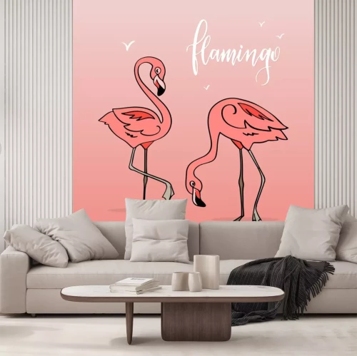 Sticker Flamingo in cartoon style. Stickers. Hand drawn illustration. Elements for greeting card, poster, banners. T-shirt, notebook and sticker design