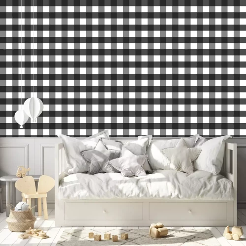 Behang Vector seamless pattern of black and white plaid.