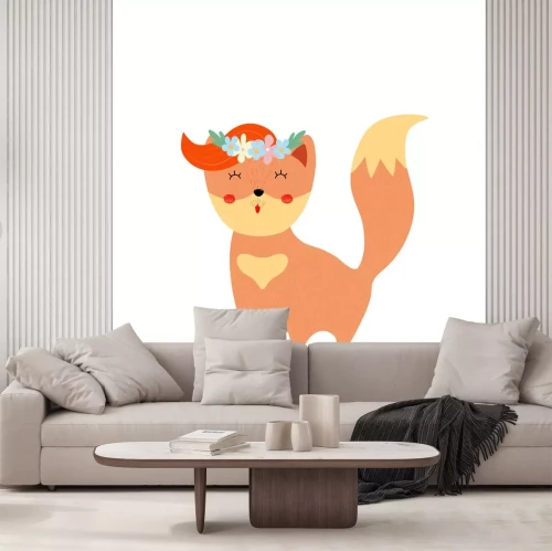 Sticker Cute fox in floral wreath baby girl shower card