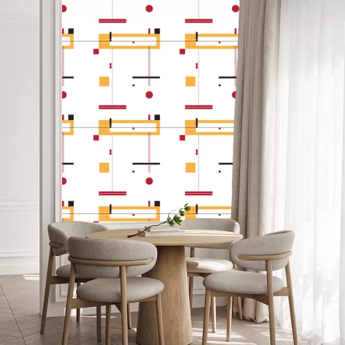 Behang Abstract shapes composition - yellow, red and black.