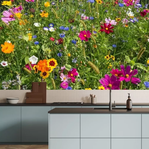 Fotobehang Weide met bloemen in de zomer