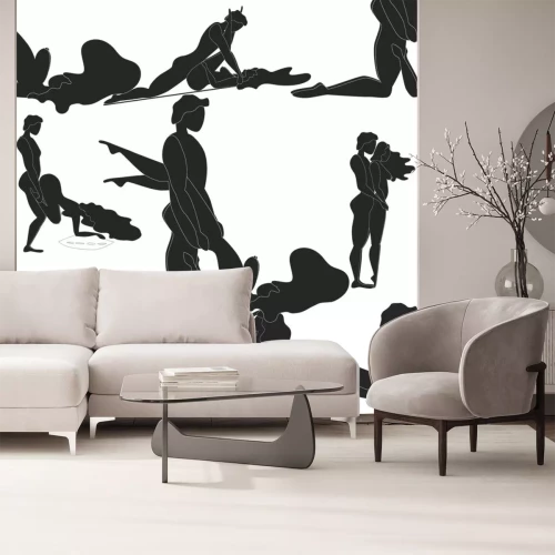 Sticker Kama Sutra, seamless pattern, design, poster, fabric. Kamasutra, sketchy poses for making love. Set.